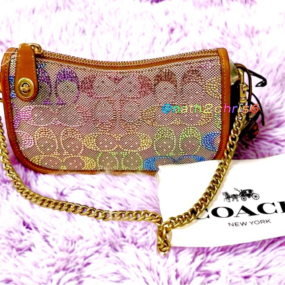 Coach Swinger Small Crystal Signature Jacquard Bag 20 with Chain NWT! - Picture 6 of 16